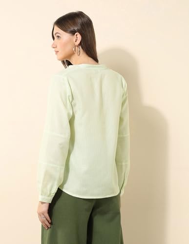 U.S. POLO ASSN. Vertical Striped Regular Fit Shirt (UWSS25SHT211_Green_S)
