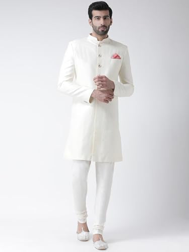 KISAH Sherwani for Men Wedding – Jacquard Indo Western Sherwani with Churidar | Designer Ethnic Outfit for Groom & Festivals, Off White, 40