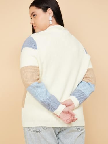 Max Women Knit Colourblock Cardigan (Blue_3XL)