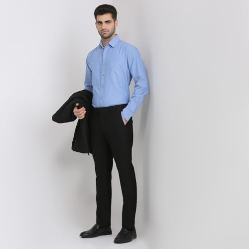 Raymond Men Slim Fit Oxford Pattern Pure Cotton Regular Collar Full Sleeve Casual Shirt Blue