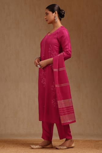 Soch Women's Dola Silk Salwar Suit Set (EWA5CD22235_Fuchsia