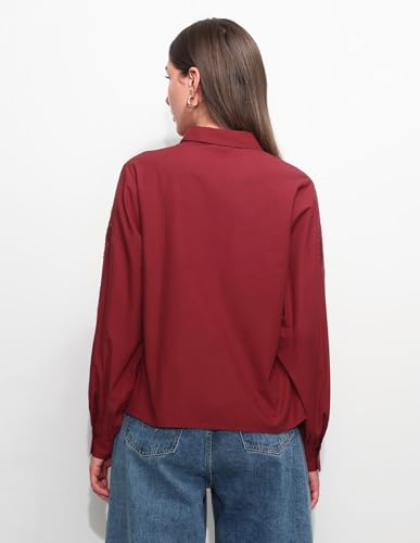 Relaxed Fit Solid Shirt with Embroidery