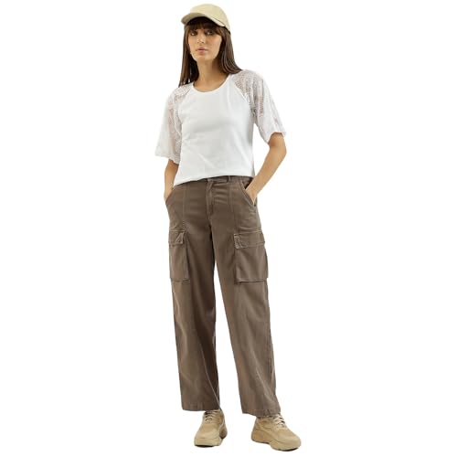 United Colors of Benetton Solid Straight Fit Cargo Pants (Size: 30)-25P4DRKAH04GG901 Brown