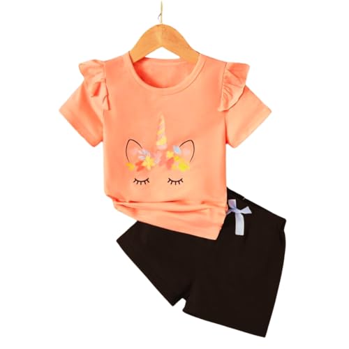 KIDZZLAND Baby Products - Baby Girl Dress with Unicorn Print Ruffle Trim Tee, Bow Front Shorts - T Shirt and Baby Clothes Set - Ideal Kids Clothes Girls (4-5 Year)