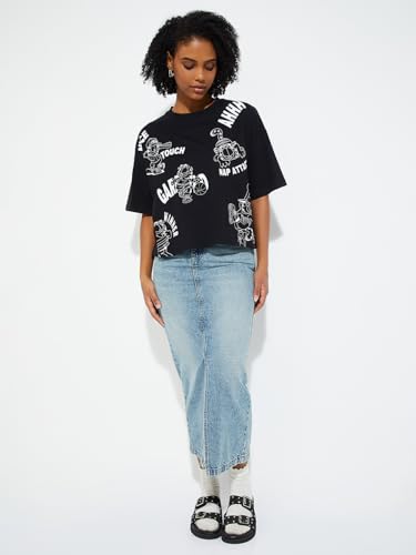 Max URB_N Women Garfiled Print Boxy Fit T-Shirt (Black_S)