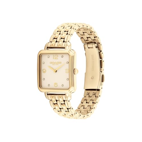 Coach Cass Qtz Basic Slim Champagne Square Dial Women's Watch|Ionic Plated Thin Gold Steel Material|Gold Color Band - 14504495