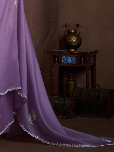 SAREE MALL Women's Lavendar Pure Silk Embellished Saree With Unstitched Blouse (MAHEK957D_MK)