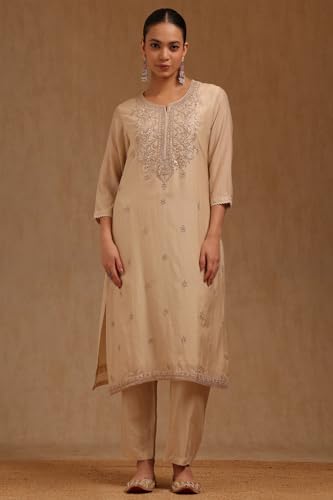 Soch Women's Chanderi Salwar Suit Set (EWA5CD22296_Beige