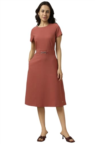 Allen Solly Women's Polyester Blend Modern Calf Length Dress (AHCDWRGPD43948_Maroon