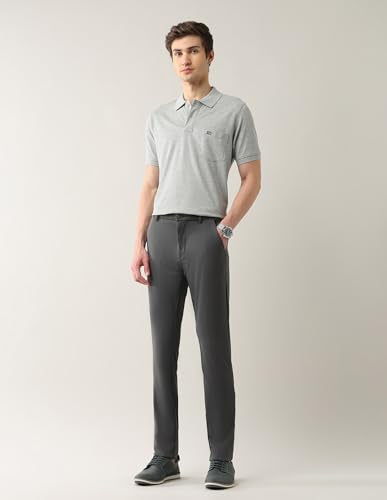 Arrow Sports Men's Slim Fit Solid Anti-Crush Dura Flex Trousers Dark Grey