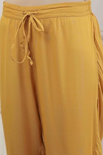 Biba Women Yellow Viscose Rayon Straight Suit Set_42