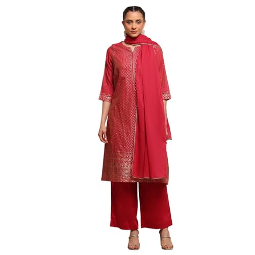 Biba Women Pink Cotton Blend Straight Printed Suit Set_46