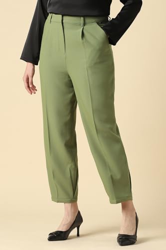 Women Olive Solid Formal Trousers