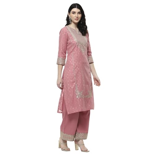 Biba Women's Polyester Kurta Set (SKDMEWAR10866SS25POWPNK_Powder Pink