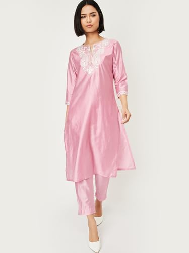 Max Women's Polyester Blend Kurta Set (CTKST54001_Pink
