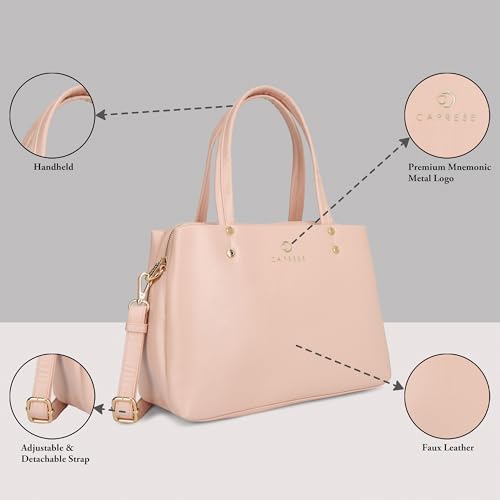 Caprese Geneva Medium Satchel Bag for Women with Adjustable & Detachable Strap & Multiple Compartments | Versatile Shoulder, Crossbody & Handheld Bag for Work, Travel, and Everyday Use (Pink Sorbet)