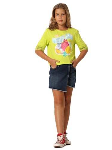 VERO MODA Girls Graphic Print Cotton Green Tshirt