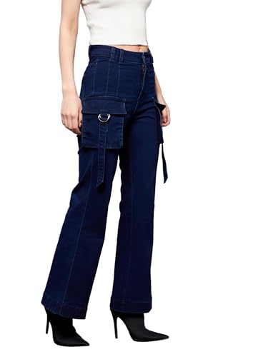 Miss Chase Women's Bootcut High Rise Regular Stretchable Denim Jeans (Plus Size)(MCSS22DEN12-40-71-24, Navy Blue, 24)