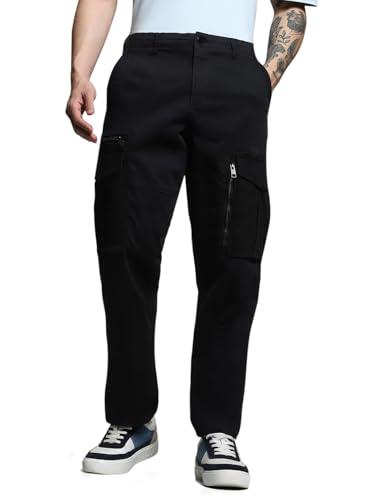 Jack & Jones Men's Regular Fit Mid Rise Black Pants