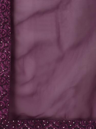 Zeel Clothing Womens Thread Sequins Embroidery Soft Net Semi-stitched Lehenga Choli Set With Dupatta (6017-Purple-Wedding-Stylish-Latest; Free Size)