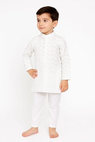 Zingle Boys Cotton White Kurta Pajama Set|Festive Kids Ethnic Wear Cotton Kurta Pajama Set