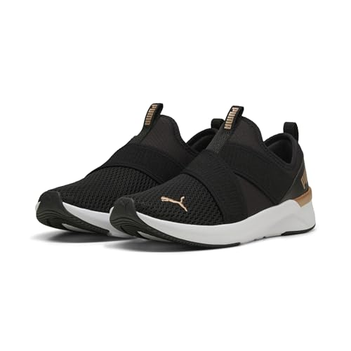 PUMA Women's Softride Harli Slip on Training Shoes Sneaker, Black-white-gold, 5 UK