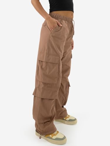 The Souled Store Brown Women & Girls Drawstring Toggle Leg Closure Solid Nylon Parachute Pants