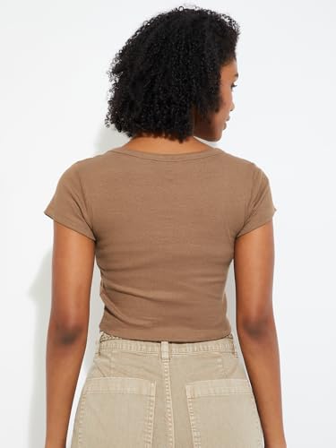 Max URB_N Women Ribbed Crop T-Shirt (Brown_XS)