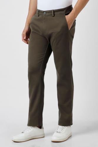 Men Brown Textured Slim Fit Trousers