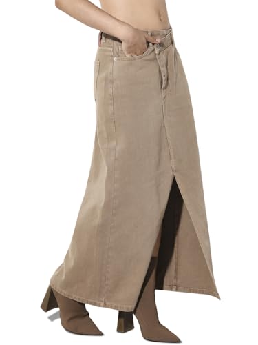 ONLY Women's Solid Flared Fit Mid-Rise Brown Skirt
