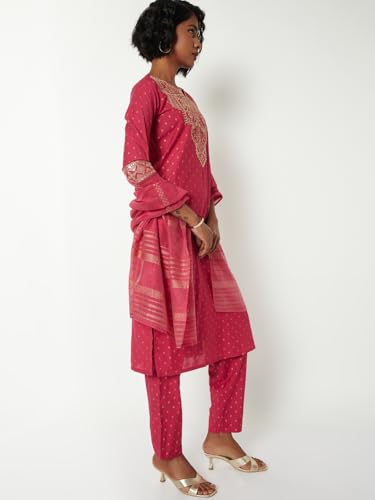 Max Women Embroidered Straight Kurta Set(Pink_M)
