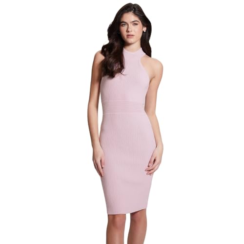 GUESS Women Purple Solid Halter Neck Sleeveless Bodycon Dress