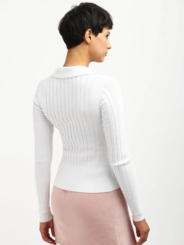 Calvin Klein Jeans Slim Fit Polyester Spread Collar Front-Open Sweater Bright White