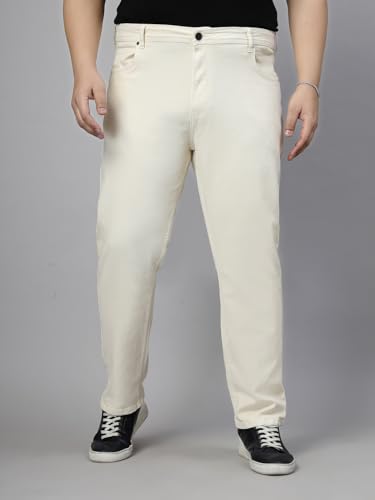 Style Quotient Men Plus Size Off White Tapered Fit Jeans