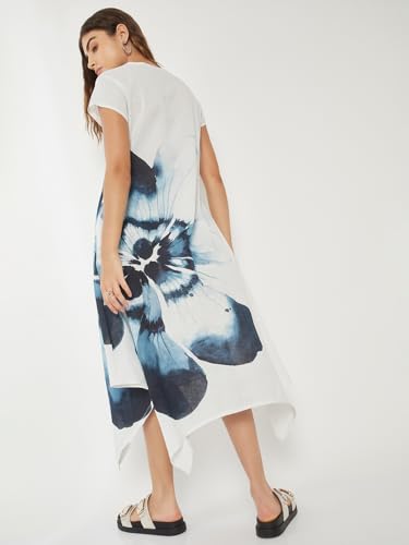 Max Women Floral Print Handkerchief Hem Dress (White_M)
