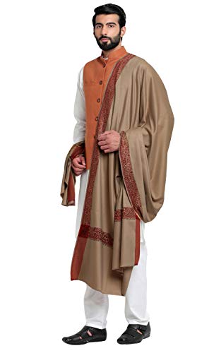 Weavers Villa Men's Woven Border Grey Woollen Lohi/Shawl, 125cm x 250cm