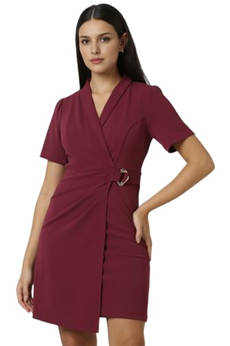 Women Maroon Solid Party Dress