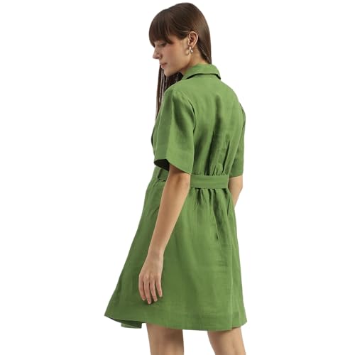 UNITED COLORS OF BENETTON Shirt Collar Solid A-Line Dress (Size: L)-25P4WVNDR150I1R8 Green