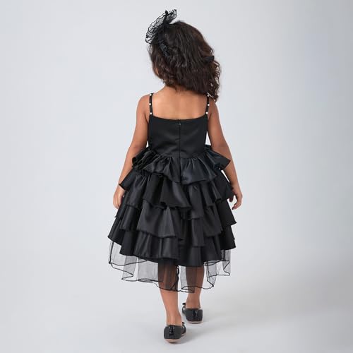 Hopscotch Girls Floral Applique Pearl Dress with Headband in Black Color for Age (4-5 Years)