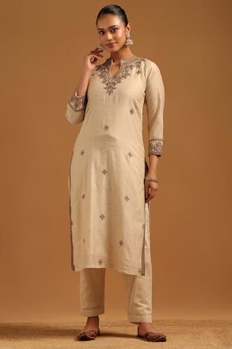 Soch Womens Beige Mul Chanderi Floral Salwar Suit With Sequin