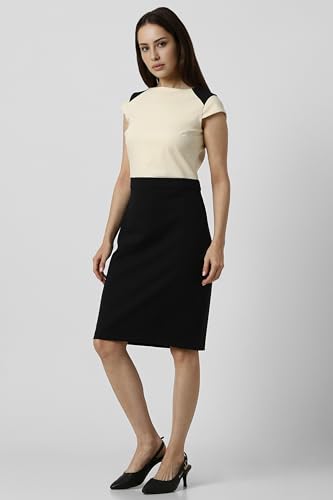 Van Heusen Women Cream Print Knee Length Formal Dress