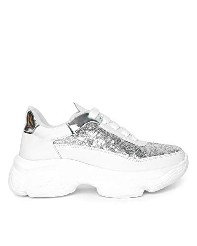 LENSBURY Women's Shoes for Walking Gym Training, Casual, Sports, Slip-On, Lightweight Lace up Athletics Slipon Running Sneaker for Ladies and Girls LBCNV6015WT-38 White