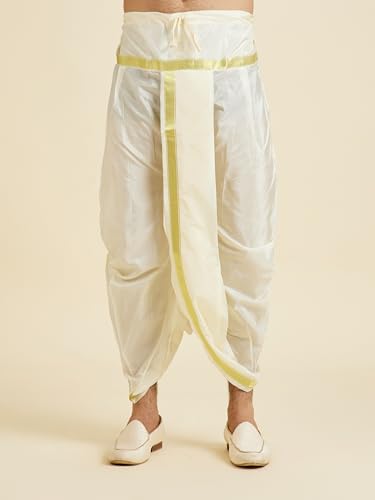 Manyavar Men's Art Silk Neckline Emboridery Kurta Pancha Dupatta Set(White,XXXL)