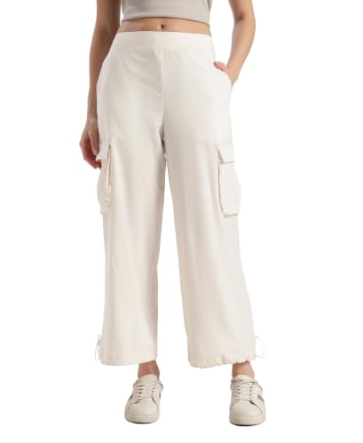 Jockey WZ30 Women Microfiber Fabric Oversized Cargo Utility Pants with Inner Drawstrings_Egret_XXL