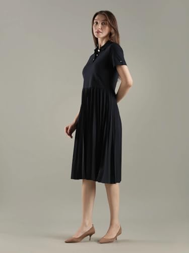 Polyester Polo Collar Midi Dress