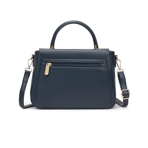 Caprese Wind Medium Satchel Bag for Women | Woven Texture Faux Leather Shoulder Bag with Adjustable & Detachable Strap | Dual Zipper & Magnetic Button Closure for Office & Casual Use (Midnight Blue)
