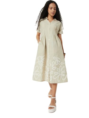 Max Women Printed A-line Shirt Dress(White_XS)