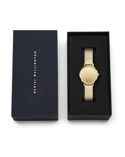 Daniel Wellington Petite Mirror Analogue Watch for Women with Gold Round Dial & Gold Stainless Steel Bracelet Band Water Resistant Women's Wrist Watches - DW00100797K