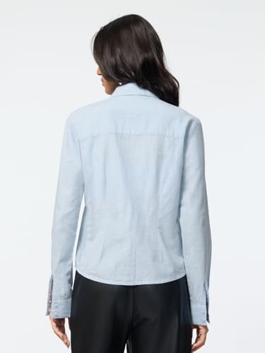 The Souled Store Cotton Linen: Skyven Women and Girls Full Sleeves Spread Collar Blue Striped Regular Fit Lightweight Easy to Style Everyday Office Wear Casual Cotton Linen Shirt