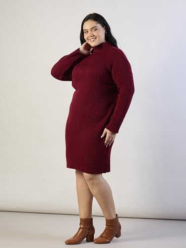 Sassafras Curve Women Maroon Acrylic Wool High Neck Short Dress XXL